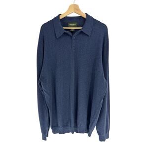 Eddie Bauer Men’s Polo Long Sleeve Sweater XL Tall X-Large Blue Cotton Cashmere